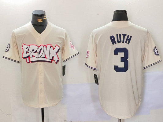 NY.Yankees #3 Babe Ruth Player Cream Limited Stitched Baseball Jerseys