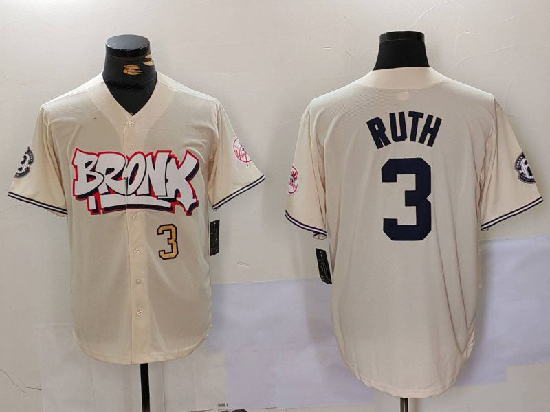 NY.Yankees #3 Babe Ruth Player Game Jersey Cream Limited Stitched Baseball Jerseys