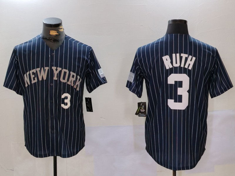 NY.Yankees #3 Babe Ruth Player Navy Pinstripe Fashion Cool Base Baseball Jerseys