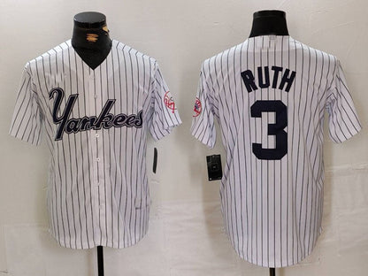 NY.Yankees #3 Babe Ruth Player White Pinstripe Fashion Cool Base Baseball Jerseys