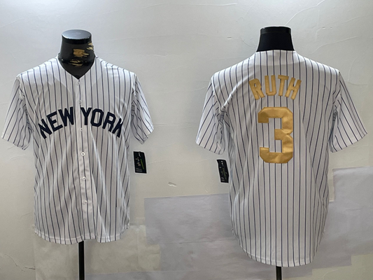 NY.Yankees #3 Babe Ruth Player White Pinstripe Fashion Cool Base Stitched Baseball Jerseys