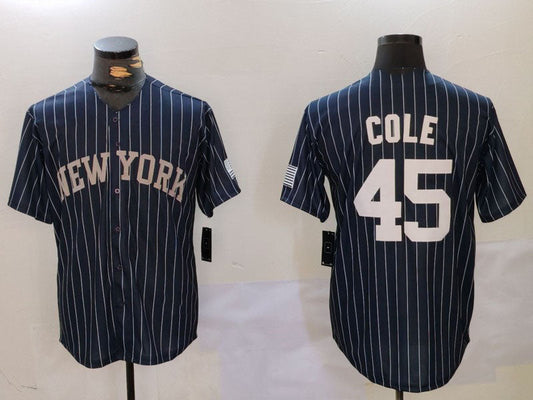 NY.Yankees #45 Gerrit Cole Player Game Jersey Navy Pinstripe Fashion Cool Base Baseball Jerseys