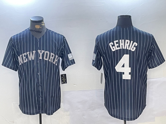 NY.Yankees #4 Lou Gehrig Player Navy Pinstripe Fashion Cool Base Baseball Jerseys