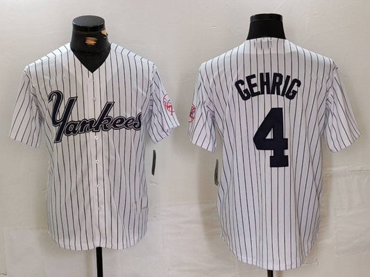 NY.Yankees #4 Lou Gehrig Player White Pinstripe Fashion Cool Base Baseball Jerseys