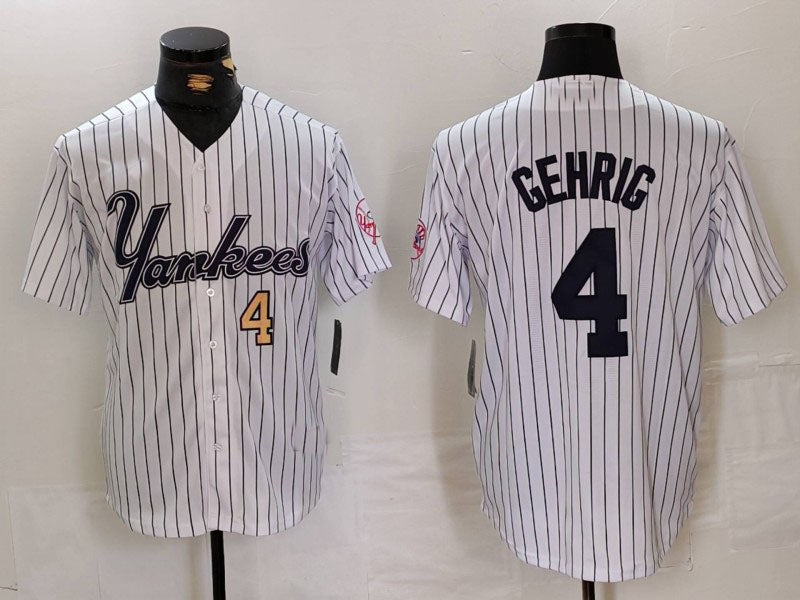 NY.Yankees #4 Lou Gehrig White Pinstripe Fashion Cool Base Baseball Jerseys Player Jersey