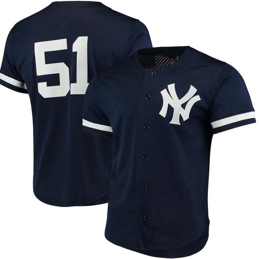 NY.Yankees #51 Bernie Williams Player Cooperstown Collection Mesh Batting Practice Button-Up Jersey - Navy Stitches Baseball Jerseys