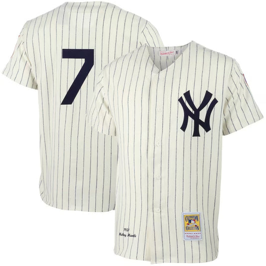 NY.Yankees #7 Mickey Mantle Player 1951 Cooperstown Collection Authentic Jersey - Cream. Stitches Baseball Jerseys