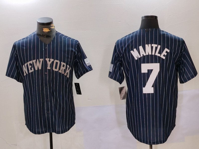 NY.Yankees #7 Mickey Mantle Player Game Jersey Navy Pinstripe Fashion Cool Base Baseball Jerseys