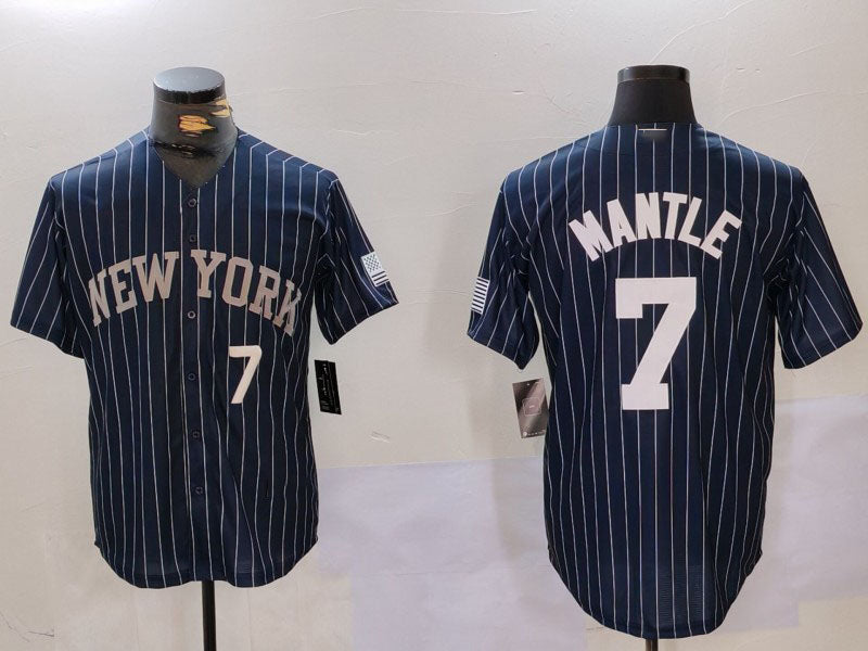 NY.Yankees #7 Mickey Mantle Navy Pinstripe Fashion Cool Base Baseball Jerseys Player Jersey