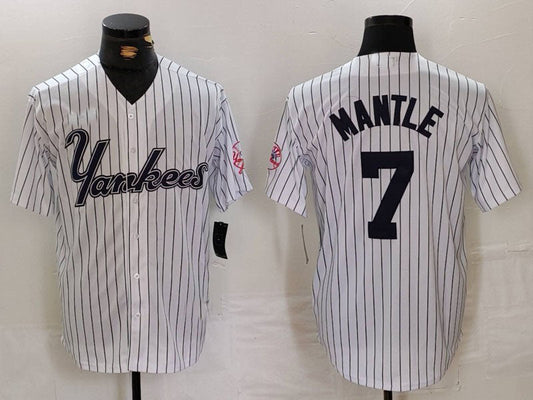 NY.Yankees #7 Mickey Mantle White Pinstripe Fashion Cool Base Baseball Jerseys Player Jersey