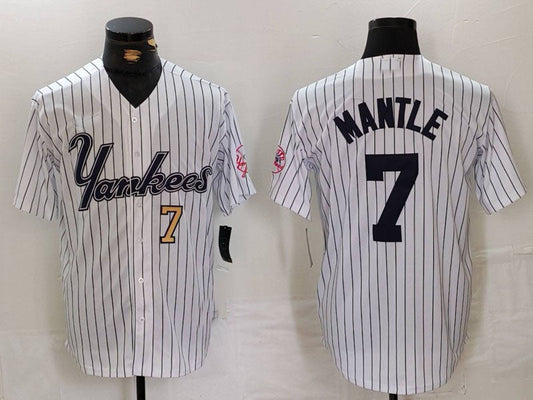 NY.Yankees #7 Mickey Mantle Player White Pinstripe Fashion Cool Base Baseball Jerseys