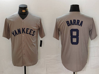 NY.Yankees #8 Barra Player Grey Stitched Throwback Baseball Jerseys