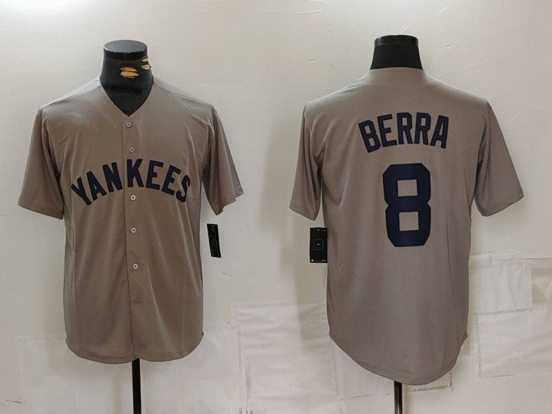 NY.Yankees #8 Yogi Berra Player Jersey Grey Throwback Stitched Cool Base Baseball Jerseys