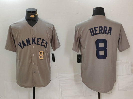 NY.Yankees #8 Yogi Berra Grey Player Jersey Throwback Stitched Cool Base Baseball Jerseys