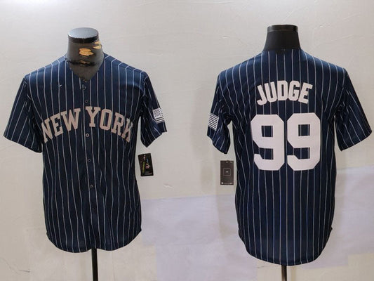 NY.Yankees #99 Aaron Judge Player Jersey Navy Pinstripe Fashion Cool Base Baseball Jerseys