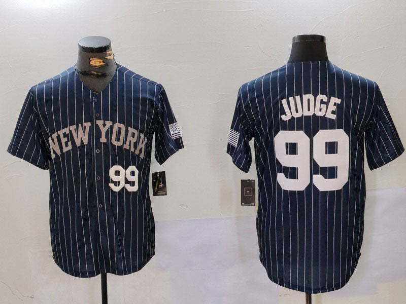 NY.Yankees #99 Aaron Judge Navy Pinstripe Fashion Cool Base Baseball Jerseys Player Jersey