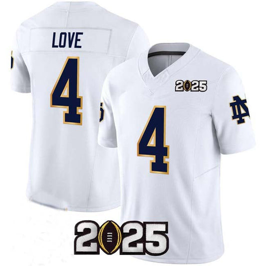 N.Dame Fighting Irish #4 Jeremiyah Love Player White F.U.S.E. 2025 CFP Final Patch Stitched Football  American College Jerseys