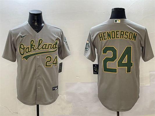 O.Athletics #24 Ricky Henderson Player Game Jersey Gray With Patch Stitched Baseball Jerseys