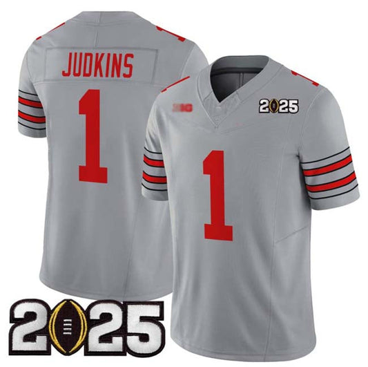 O.State Buckeyes #1 Quinshon Judkins Player Grey 2025 CFP Final Patch F.U.S.E. Vapor Limited Stitched Football American College Jerseys