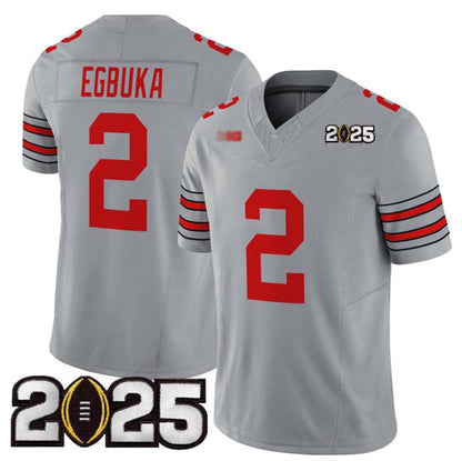 O.State Buckeyes #2 Emeka Egbuka Player Grey 2025 CFP Final Patch F.U.S.E. Vapor Limited Stitched Football American College Jerseys