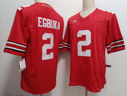 O.State Buckeyes #2 Emeka Egbuka Player Red FUSE Football Stitched American College Jerseys