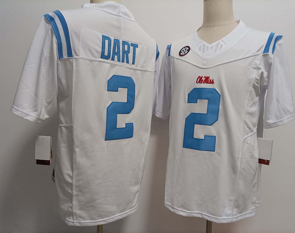 O.Miss Rebels #2 Jaxson Dart Player Jersey White F.U.S.E Football Jersey Stitched American College Jerseys