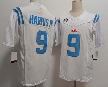 O.Miss Rebels #9 Tre Harris III Player Game Jersey White FUSE Football Stitched American College Jerseys