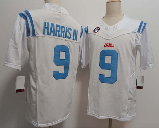 O.Miss Rebels #9 Tre Harris III Player Game Jersey White FUSE Football Stitched American College Jerseys