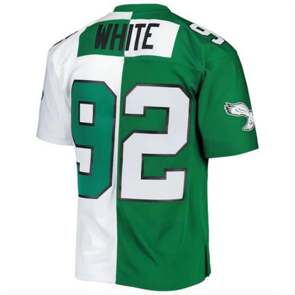 P.Eagles #92 Reggie White Player 1990 Split Legacy Replica Jersey Kelly Green-White Stitched American Football Jerseys