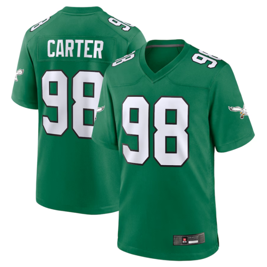 P.Eagles #98 Jalen Carter Player Green Alternate Game Jersey Stitched American Football Jerseys