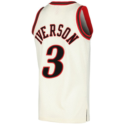 PH.76ers #3 Allen Iverson Player Chainstitch Swingman Jersey - Cream Stitched American Basketball Jerseys