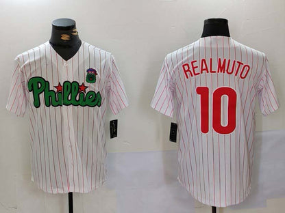 P.Phillies #10 J.T. Realmuto White Green Player Game Jersey Cool Base Stitched Baseball Jerseys