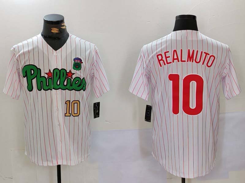 P.Phillies #10 J.T. Realmuto White Green Player Jersey Cool Base Stitched Baseball Jerseys