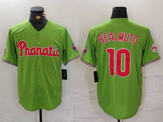 P.Phillies #10 JT Realmuto Player Green With Patch Stitched Cool Base Baseball Jerseys