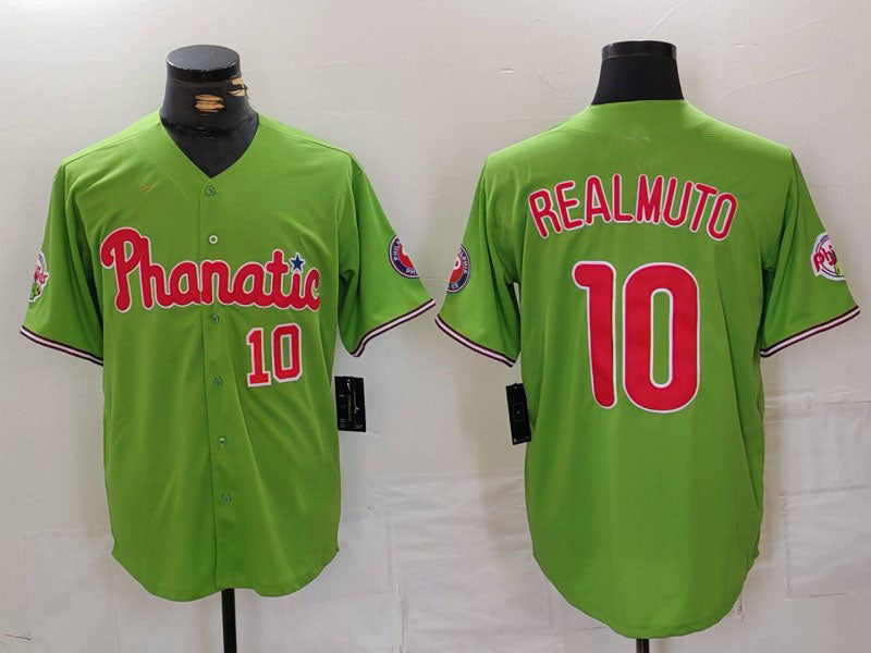 P.Phillies #10 JT Realmuto Green With Patch Stitched Cool Base Player Baseball Jerseys