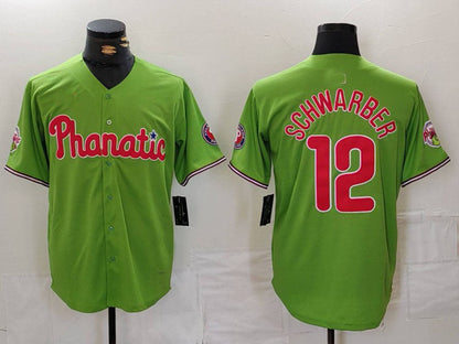 P.Phillies #12 Kyle Schwarber Player Green With Patch Stitched Cool Base Baseball Jerseys