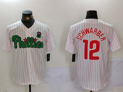 P.Phillies #12 Kyle Schwarber White Green Player Jersey Cool Base Stitched Baseball Jerseys