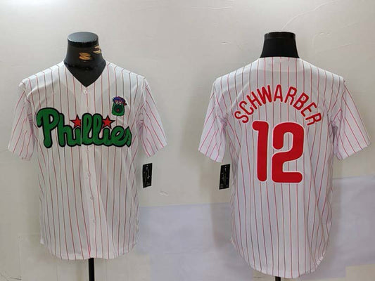 P.Phillies #12 Kyle Schwarber White Green Player Jersey Cool Base Stitched Baseball Jerseys