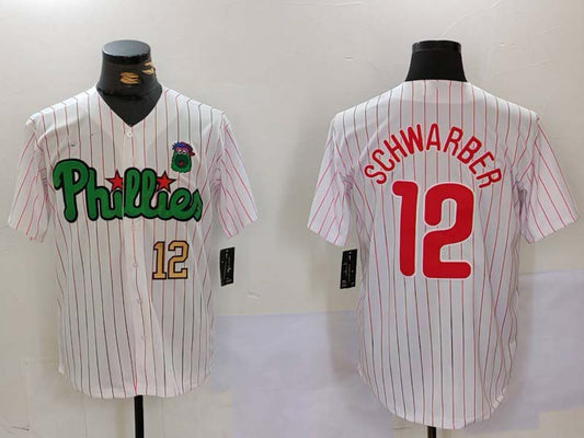 P.Phillies #12 Kyle Schwarber Player White Green Cool Base Stitched Baseball Jerseys