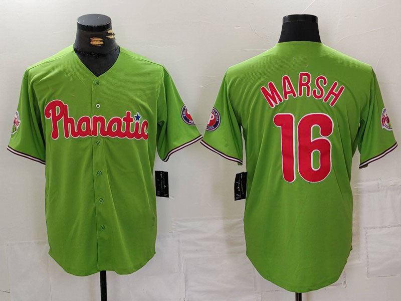 P.Phillies #16 Brandon Marsh Green With Patch Stitched Cool Base Player Baseball Jerseys