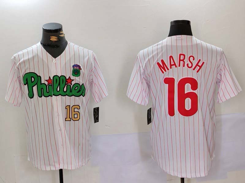 P.Phillies #16 Brandon Marsh White Green Player Game Jersey Cool Base Stitched Baseball Jerseys