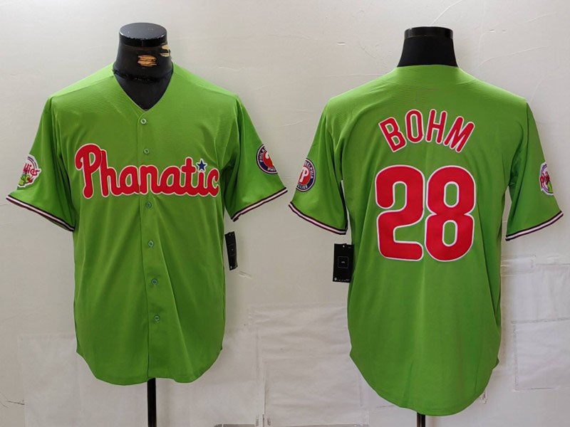 P.Phillies #28 Alec Bohm Player Green With Patch Stitched Cool Base Baseball Jerseys