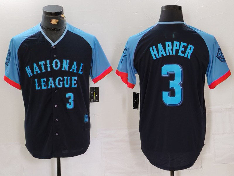 P.Phillies #3 Bryce Harper Number Navy All Star Limited Stitched Baseball Jerseys Player Jersey