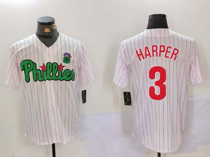 P.Phillies #3 Bryce Harper White Player Green Game Jersey Cool Base Stitched Baseball Jerseys