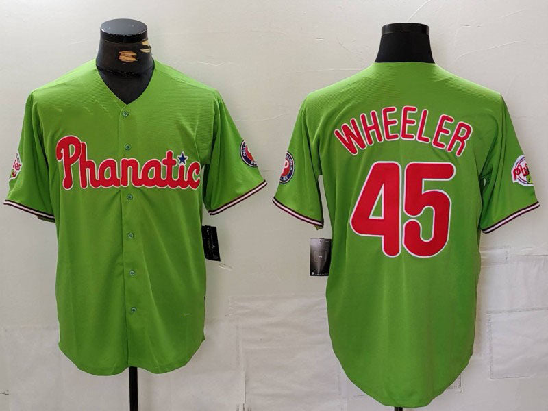 P.Phillies #45 Zack Wheeler Green Player Jersey With Patch Stitched Cool Base Baseball Jerseys