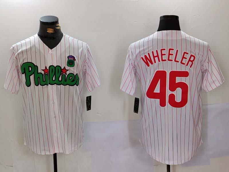 P.Phillies #45 Zack Wheeler White Green Player Game Jersey Cool Base Stitched Baseball Jerseys