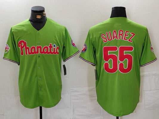 P.Phillies #55 Ranger Suarez Green With Patch Stitched Cool Base Player Baseball Jerseys