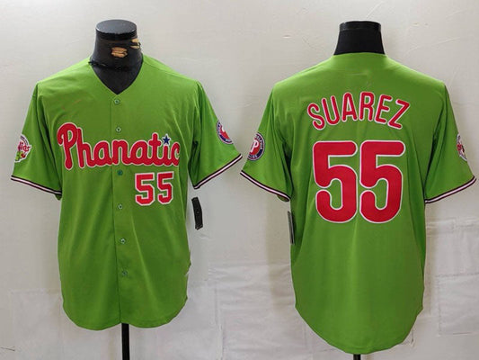 P.Phillies #55 Ranger Suarez Player Green With Patch Stitched Cool Base Baseball Jerseys