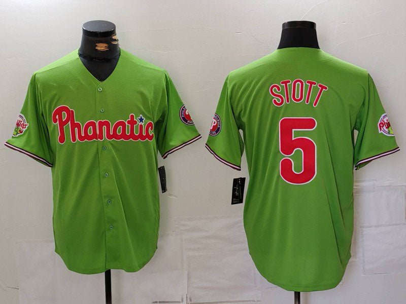 P.Phillies #5 Bryson Stott Green Player With Patch Stitched Cool Base Baseball Jerseys