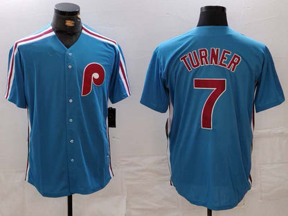 P.Phillies #7 Trea Turner Player Blue Cooperstown Throwback Cool Base Stitched Baseball Jerseys